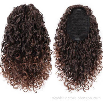 Curly Ponytail Hair Piece High Synthetic Hair with 2 Clips for Women (Mixed Dark Brown)